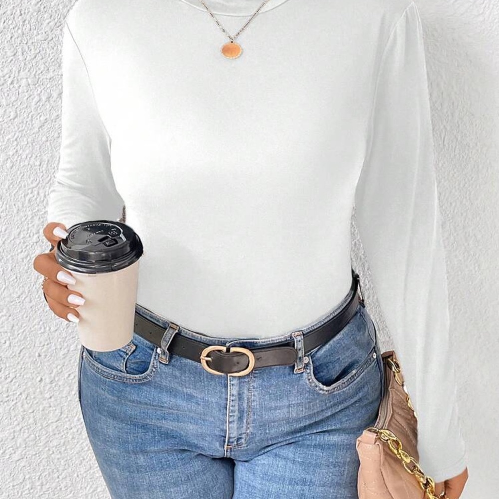 SHEIN White Fitted Long Sleeve Mock Neck